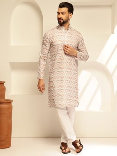 Image of SOJANYA (Since 1958 Men's Cotton Linen Geometric Print Long Kurta