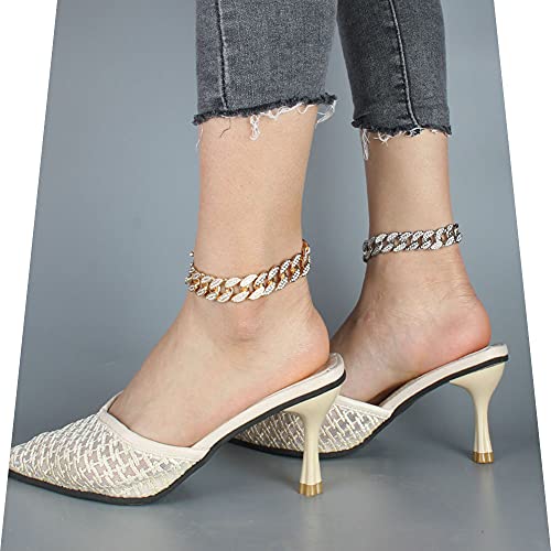 Goldplated Cuban Link Iced Out Two Line Rhinestones Filled Chain Anklet For Women Girls Punk Hip-Hop Ankle Bracelet 9" 10" #TOP4