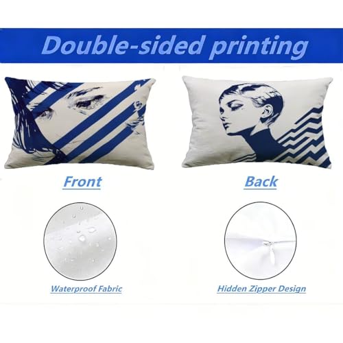 Housse de coussin de jardin 40x80 bleu marine texture lin imperméable - 3