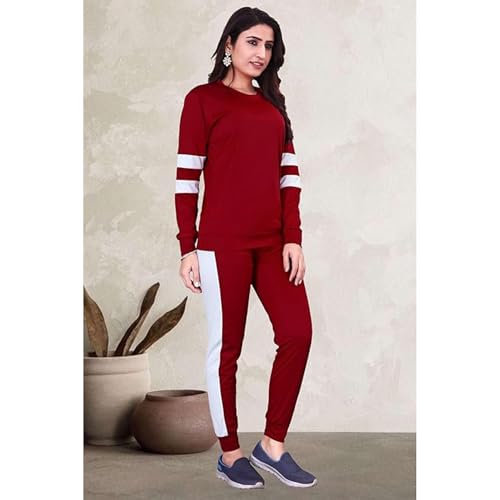 Image of ALISBA Women's Cotton Solid Tracksuit with Round Neck Full Sleeve Straight Length Relaxed Fit and Drawstring Closure Pant