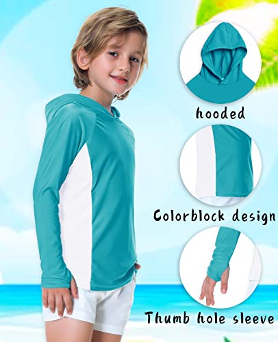 Big Boys Sun Protection Rash Guard Kid Girls Long Sleeve Solid Sun Shirt Color Block Uv Rashguard Swimsuit Aqua White 11-12 Years #TOP1