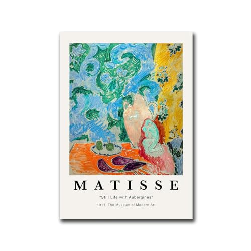 SFXLUCART Printed Canvas Painting Wall Art Still Life with Aubergines 1911 by Henri Matisse Print Kitchen and Dining Room Wall Decoration 8X12inch Without Frame