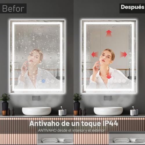 Miniatura 5 de Ratsamee Bluetooth Espejo Baño Con Luz 60x80cm, Espejos De Baño Con Led Con Antivaho, Regulable, 3 Colores Luz, Función Memoria