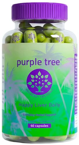 purple tree Happy Liver Daily | Liver Support Supplement with Milk Thistle Dandelion Artichoke Turmeric & Liposomal Glutathione | Antioxidant & Daily Liver Wellness | 60 Vegan Capsules