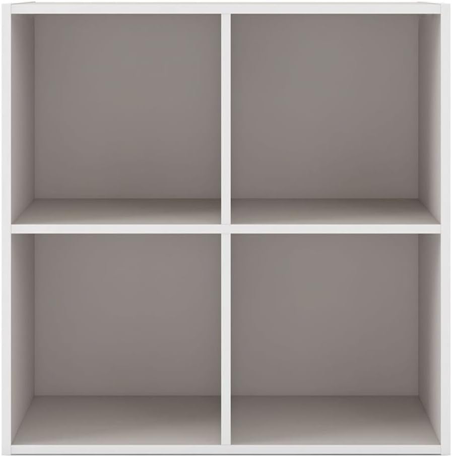 Pemberly Row Contemporary 4-Cube Bookcase, 23.62" W x 11.8" D x 23.7" H, High-Grade MDF, Stackable Design with Gray Finish, Fits 11x11x11-Inch Bins, Anti-Toppling, Home or Office Storage Solution
