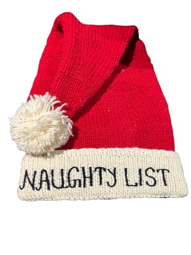 Raani Shop Like a Queen Naughty List Bonnet de Père Noël en acrylique tricoté avec pompon Rouge avec bordure blanche Taille unique