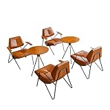 KIBONCY Coffee Shop Table and Chair Sets,Accent, PU Leather Living Room Minimalist Luxury Wrought Iron Balcony(5)