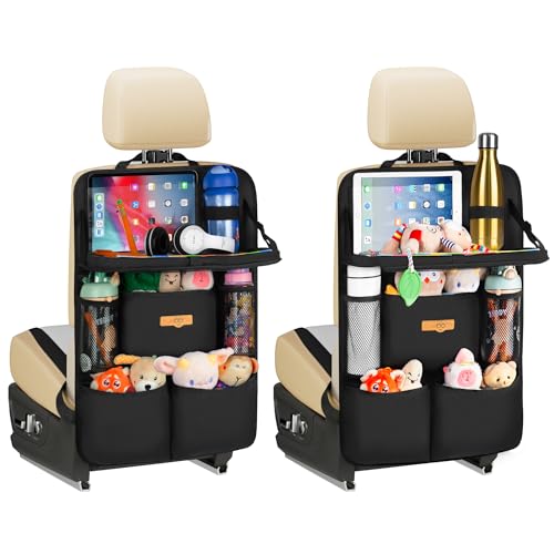 SURDOCA Lot de 2 organiseurs de voiture pour enfants avec table pliante – Organiseur de siège arrière avec compartiment pour tablette tactile –...