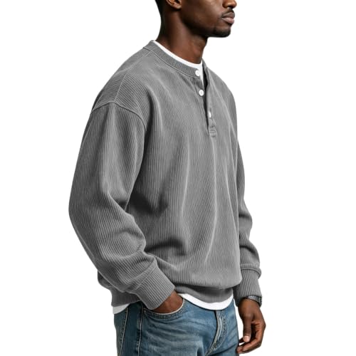 Corduroy Long Sleeve Henley Shirts for Men Casual Fall Shirt Pullovers - image 4