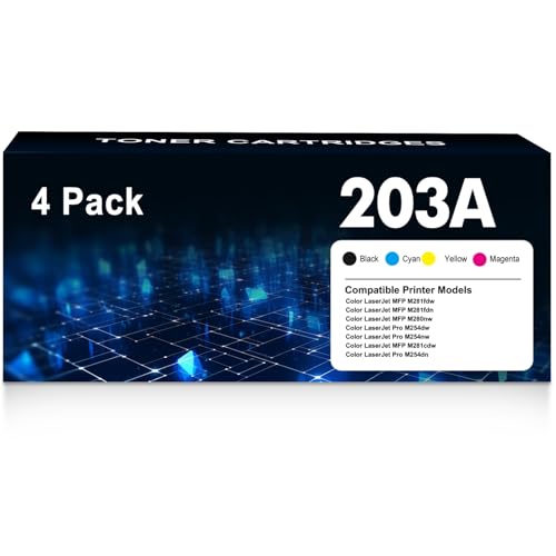 Image of 203A 203X M281fdw Toner Cartridges Compatible for HP 203A 203X for M281fdw Toner for Colour Laserjet Pro MFP M281fdw M254dw M254nw M281fdn M280nw M281cdw M254dn Black Cyan Yellow Magenta 4-Pack