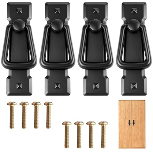 4PCS Vintage Drop Handles, Door Ring Pull Handles Furniture Ring Pulls Antique Drawer Door Bin Cupboard Drop with Screws for Cabinet Bedroom Kitchen Wardrobe Dresser Drawer Cupboard Bookcase, Black