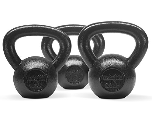 Yes4All Solid Smooth Powder Coated Cast Iron Kettlebell weight Set of Weight 10+15+20lbs