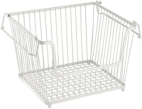InterDesign York Lyra Storage Baskets, Compact Under Shelf Basket for Cans, Spices and More, Sturdy Metal, Silver