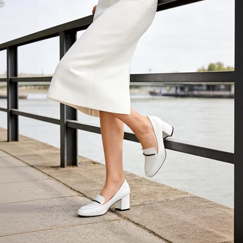 Image of Eldof Women's Pumps Block Heel Round Toe Slip On Chunky Loafer Heel Dress Shoes Pumps for Women 2.5 Inches