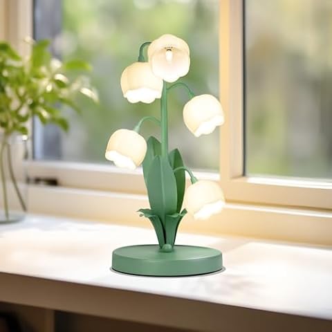 WERFOP Vintage Flower Table Lamp for Home, 5 Lily of The Valley Nightstand Lamp 3 Color Modes Bedside Lamps with G4 Led Bulbs for Bedroom, Living Room, Office Cover