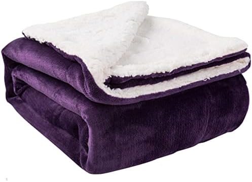NANPIPER Sherpa Blanket Twin Thick Warm Blanket for Winter Bed Super Soft Fuzzy Flannel Fleece/Wool Like Reversible Velvet Plush Blanket (Purple Twin Size 60"x80")