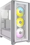 CORSAIR iCUE 4000X RGB Tempered Glass Mid-Tower ATX PC Case - 3X SP120 RGB Elite Fans - iCUE Lighting Node CORE Controller - High Airflow - White (Renewed)