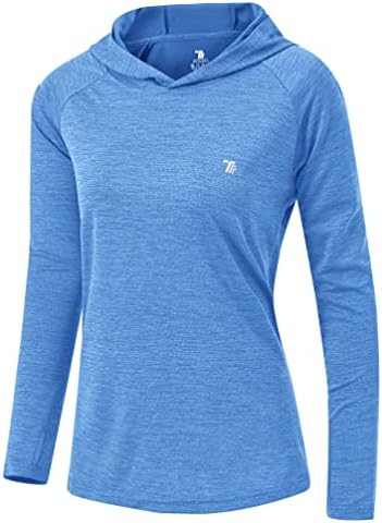 YSENTO Damen Laufshirt Langarm Sportshirt UPF 50+ Schnelltrocknend UV Schutz Hoodie Pullover Wandershirt mit Daumenlöcher