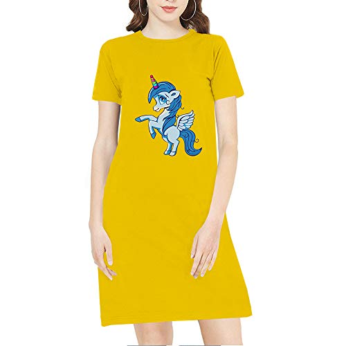 Image of Pooplu Women's Regular Fit Knee Length Unicorn Baby Cotton Printed Round Neck Half Sleeves Multicolour Pootlu Tshirt. One Piece, Knee Long, Three Fourth Tops, Trending Pootlu Tees and Tshirts
