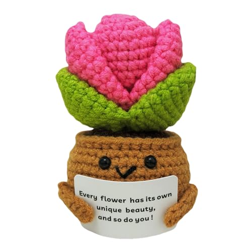 Unique Crochet Flowers Birthday Gifts for Women, Cute Appreciation Gifts for Mom, Funny Cheer Up Gift for Friends, Mini Handmade Emotional Support Crochet Flowers Decor, Inspirational Gift Ideas
