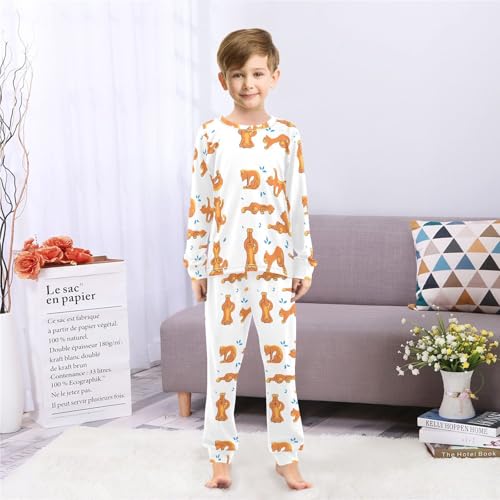 Cats Practicing Yoga Soft Pajama Set for All Seasons,Breathable Pjs Long Sleeve Sleepwear,Comfy Loungewear 2 Piece Underwear Set 5T4