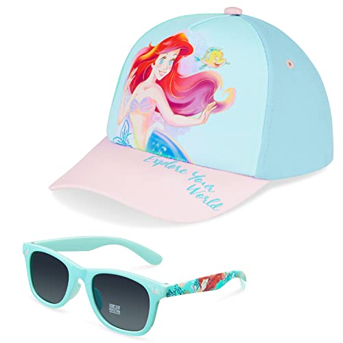 Disney Gorra Niña, Set 2 Piezas Gorra Béisbol Niña y Gafas de Sol, Accesorios Oficiales, Ropa de Verano para Niñas, Gorra Frozen Niña Gorra Stitch Talla Única (Azul Ariel)