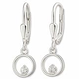 CLEVER SCHMUCK Pendientes para mujer con círculo redondo de plata de ley 925 con circonita, 27 mm, en estuche de joyería, color crema