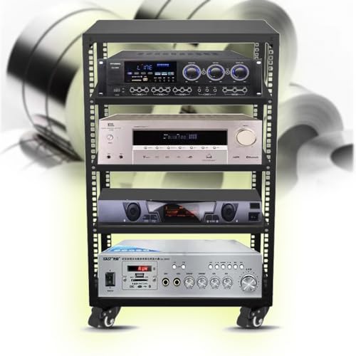 QSPNVFB Gabinete De Componentes De Audio Ajustables Mueble Equipo HiFi, Soporte De Medios AV con Ruedas, Multicapa Estantería De Almacenamiento Estéreo(4-Tier)