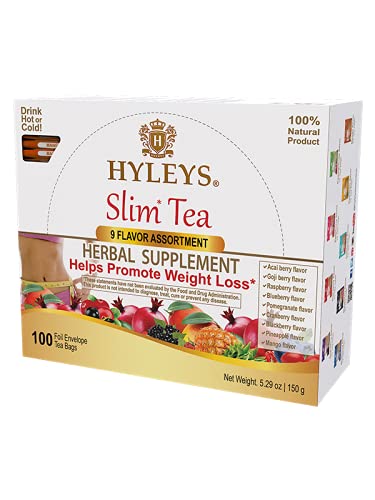 Hyleys Slim Tea 9 Flavor Assortment 100 Ct - Weight Loss Herbal Supplement Cleanse and Detox - 100 Tea Bags (1 Pack)