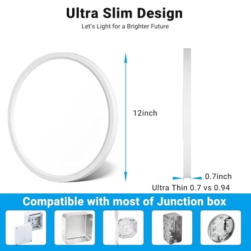 Fairdeer 6 Pack LED Flush Mount Ceiling Light,12Inch 24W,3000K/3500K/4000K/5000K/6500K 5 Color Temperatures Ceiling Light Fixture for Kitchen Porch Hallway Bedroom Bathroom,White by Fairdeer - Image 6