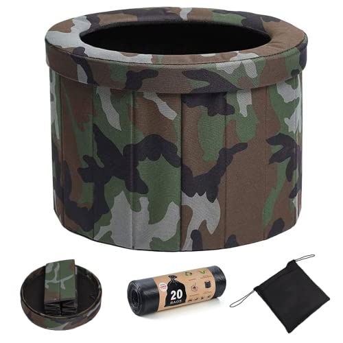 Campingtoilette für den Außenbereich, Toilettenstuhl, zusammenklappbarer Hocker, leichter Sitz, Auto-WC mit 12 Reinigungstaschen, geeignet für Camping, Wandern, lange Reisen, Stau (Camouflage)