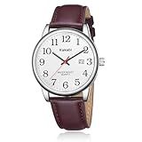 Kakabi Watch for Men, Easy Reader Unisex Analog Quartz Waterproof Wristwatch with Date and Leather Band, Casual Simple Fashion Mens Watches Gift