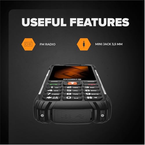 Hammer H Power Plus LTE Outdoor Handy ohne Vertrag, 4000mAh Akku, 128MB Memory, 64MB RAM, 2,8\ IPS Display, große Tasten, Taschenlampe, 2 MP Kamera, FM-Radio, USB-C, Dual SIM Nano, Schwarz