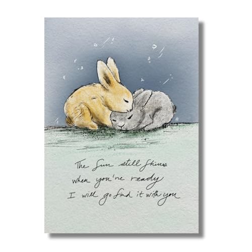 The Sun Still Shines Comfort Greeting Card/Handmade Whimsical Bunny Rabbit Greeting Card, Thinking of You, Tough Time