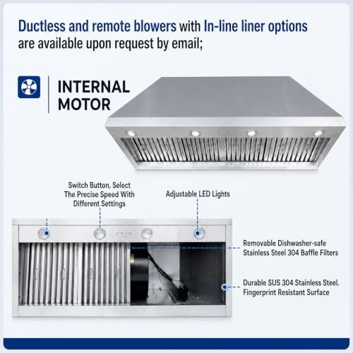 CHETTO C Wall Mount Stainless Steel Range Hood with Insert Vent Fan - 2