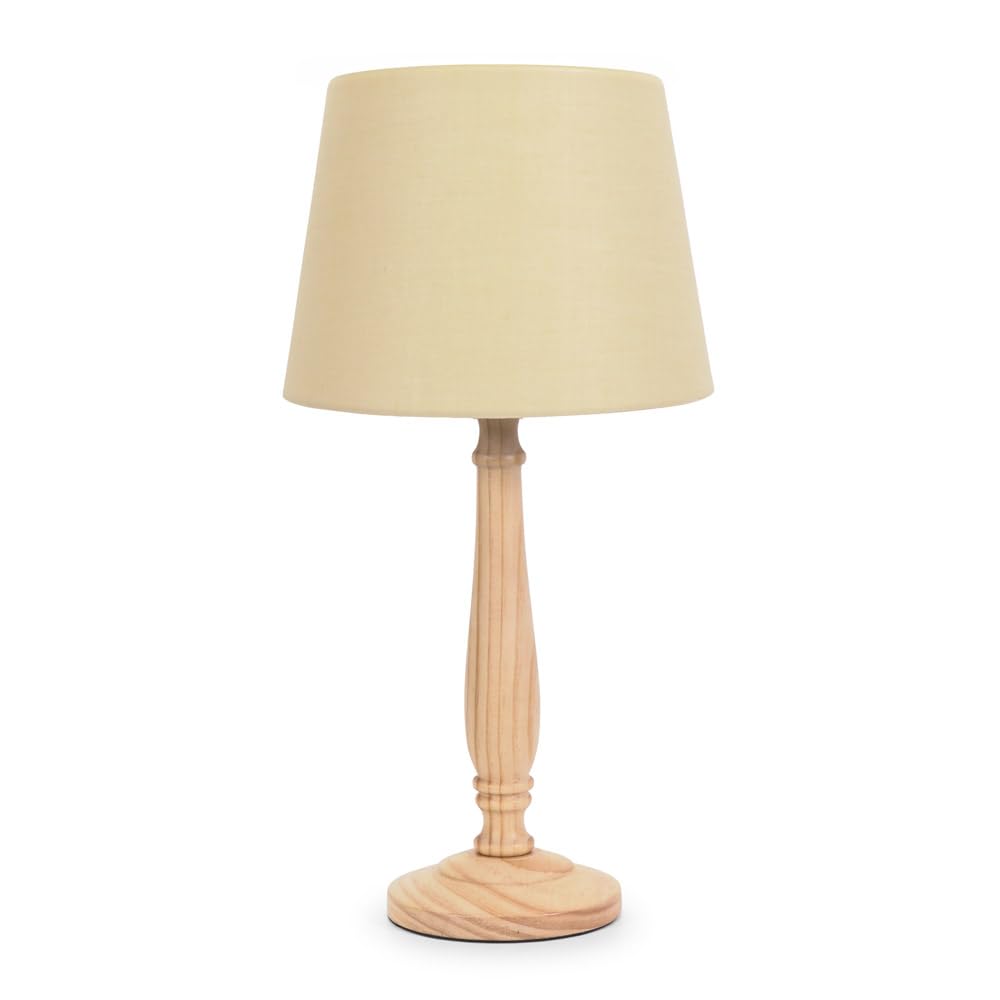 Valuelights Victoria Beige Fabric Tapered Shade Light Wood Traditional Led Table Lamp