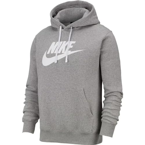 Nike Club Fleece Futura Hoodie (US, Alpha, Large, Regular, Regular, Dk Grey Heather/Matte Silver/White)