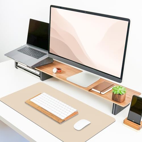 Meetcolor Non-Slip Desk Pad Mat, Leather Beige Desk Mat for Desktop, Large Mouse Pad, Waterproof Computer Mouse Mat Desktop Protector for Office/Home, 23.6" x 13.7" — view 4