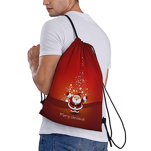 Furlou Christmas Santa Claus Drawstring Backpack Waterproof Lightweight Men Sports Backpack For Travel Camping Running Gym #TOP2