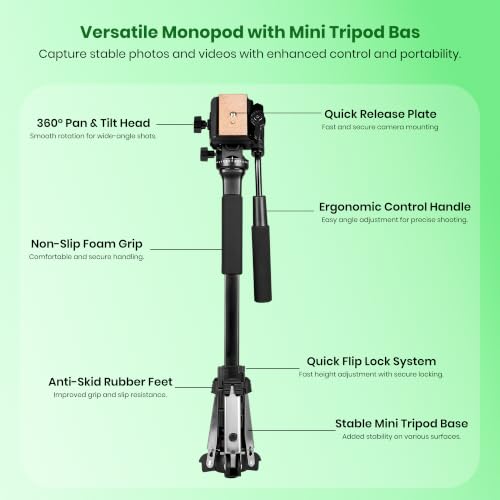 Image of Simpex Monopod 882 Professional Aluminum Monopod with Fluid Head Mount for Video Production Stand for DSLR Cameras, camcorders with 3 Adjustable Sections and Rubber Grip, Payload Upto 6kgs
