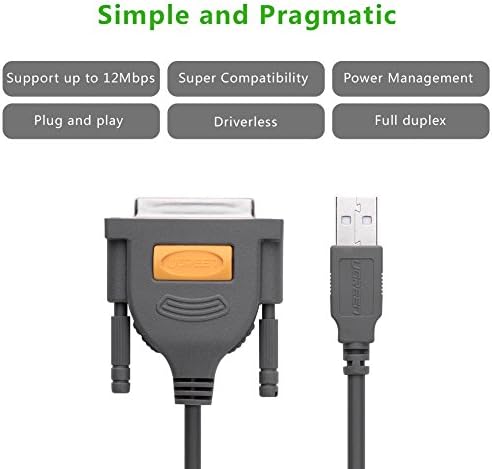 UGREEN USB to DB25 Parallel Printer Cable Adapter 6FT Male to Female Connector IEEE 1284 Converter for PC Desktop Laptop Support Windows Mac OS Linux, 6 FT