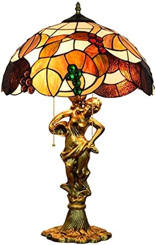 Wzglod Tiffany Table Lamp Vintage Stained Glass Bedside Lamp Retro Decorative Study Reading Desk Lamp for Bedroom Living Room