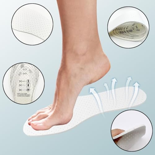 Image of 4 Pairs Unisex Breathable Latex Shoe Insoles Cuttable Universal Shoe Pads Cushioning Walking Comfort Ultra Soft Shoe Inserts with Holes Replacement Insoles for Men 7-11 Woman 1-8 (Black,White)