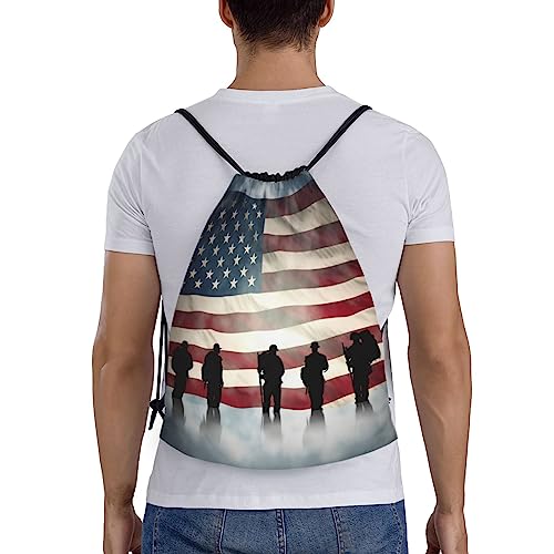 American Flag Veterans Day Drawstring Backpack for Women Men Cinch Bags Lightweight Drawstring Bags Waterproof Gym Bags Medium2