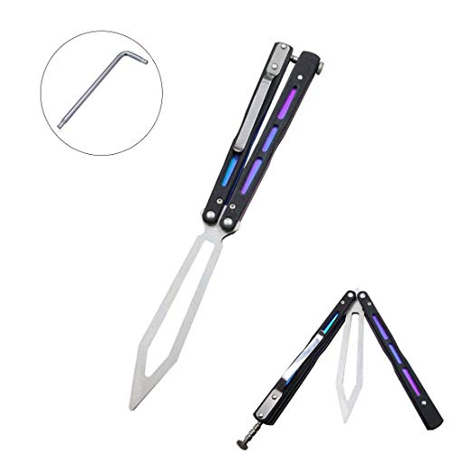 yiteng バタフライナイフ 折りたたみ戦術トレーナー 調整レンチ付き G10ハンドル 鈍い刃 トレーニングツール 超リアル 練習用 ケース付き 持ち運び