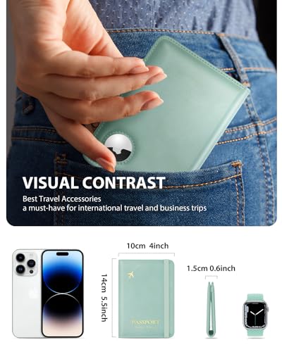 Image of Stouchi AirTag Passport Holder, Sky Blue, 0.6 x 4 x 5.5 inches, Fashion Simple Slim Multiple