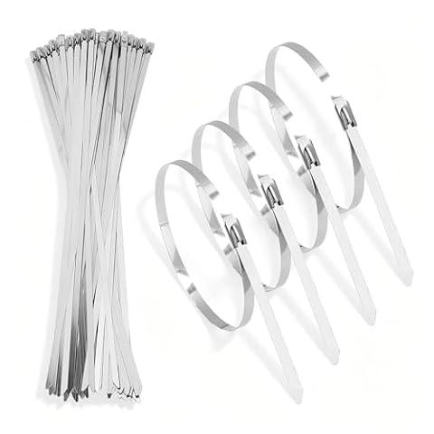 50 sztuk metalowych opasek kablowych ze stali nierdzewnej, 300 mm, 4,6 mm, opaski kablowe, nierdzewne, do dużych obciążeń, grubość 0,25 mm, ekstremalnie wytrzymałe, samoblokujące, zamknięcie kulkowe