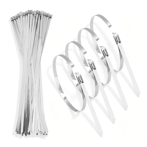 50 sztuk metalowych opasek kablowych ze stali nierdzewnej, 300 mm, 4,6 mm, opaski kablowe, nierdzewne, do dużych obciążeń, grubość 0,25 mm, ekstremalnie wytrzymałe, samoblokujące, zamknięcie kulkowe