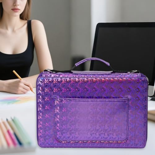 Image of Large Capacity Colored Pencil Case - 500 Slots PU leather with Zipper Closure Portable Organizer for Watercolor Pencils Ideal for Artists(Purple)