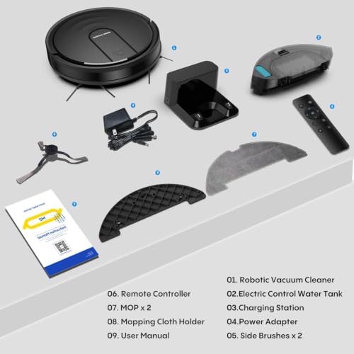Bagotte Robot Vacuum and Mop Combo with 5000Pa, Robotic Vacuum with Schedule, Quiet Slim,Self-Charging,Wi-Fi/Voice/App,Perfect for Pet/Hard Floors,/Carpet by Bagotte - Used condition - Image 6